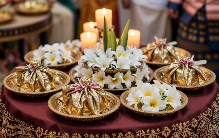 Traditional Thai ceremonial golden tray with symbolic gifts representing sin sod bride price tradition