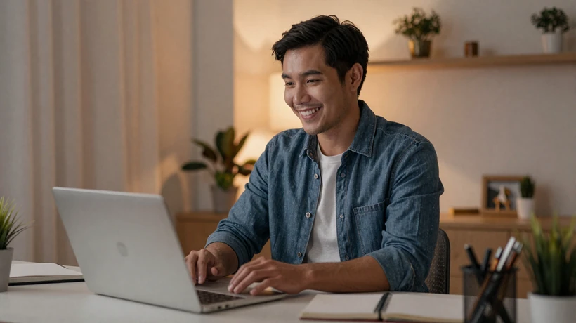 Western man having a video call with his Asian partner on Gocupidgo platform