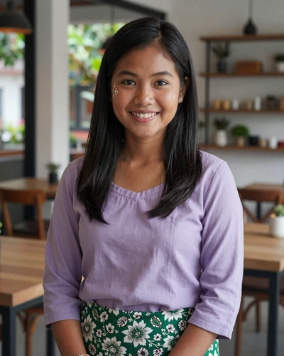 Burmese woman Hnin Si from Yangon wearing traditional htamein longyi seeking genuine dating connection