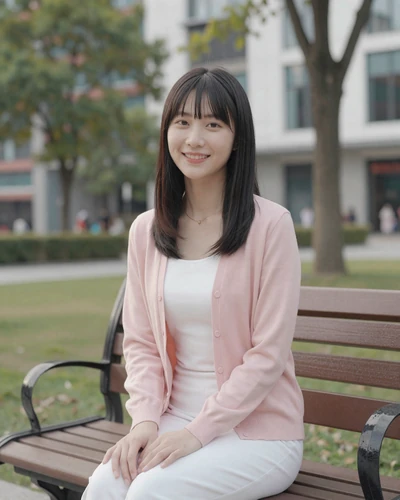 Vietnamese woman Mai from Ho Chi Minh City sitting in a modern city park
