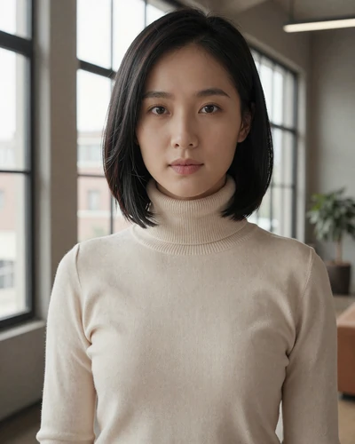 Chinese woman Jia from Shenzhen in a cream turtleneck looking for love online